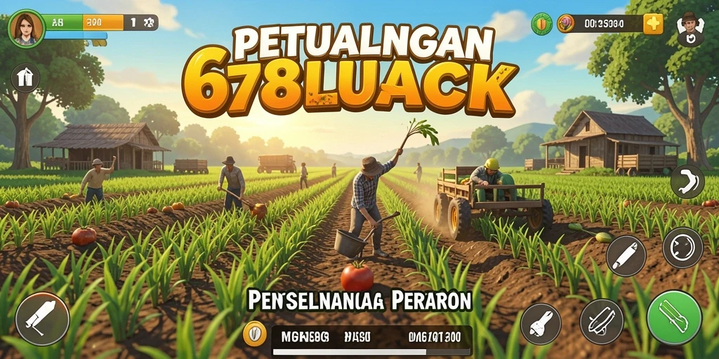 Screenshot gameplay 678LUCK menampilkan ladang yang subur dan hewan ternak.