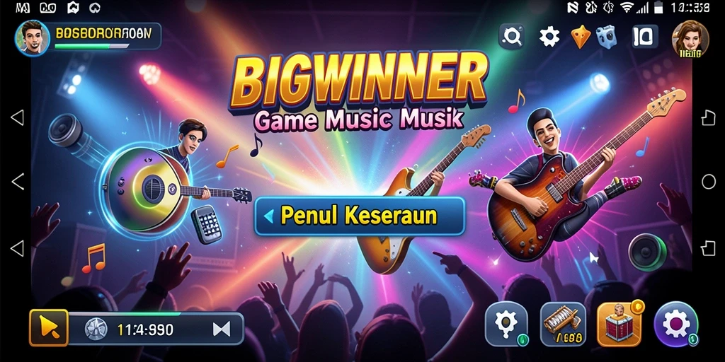 Tampilan gameplay BIGWINNER dengan berbagai genre musik.