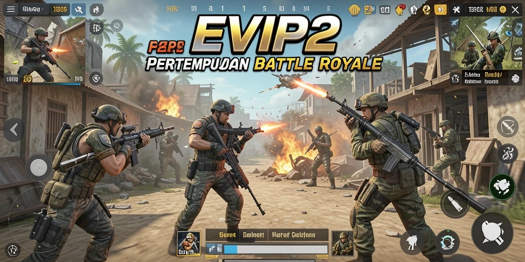 Tampilan aksi seru dari gameplay <strong>EVIP2</strong> di medan perang Battle Royale.