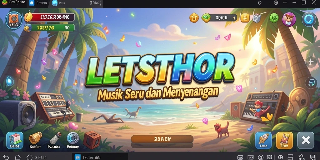Screenshot menunjukkan gameplay LETSTHOR yang mengasyikkan dengan berbagai pilihan lagu.