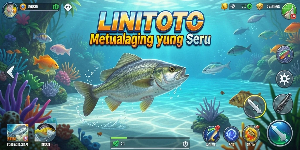 Screenshot gameplay LINITOTO yang menunjukkan aksi memancing yang intens.
