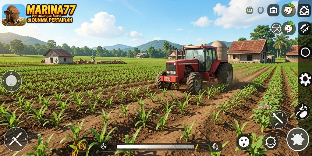 Screenshot utama MARINA77 menampilkan gameplay bertani yang menarik dan interaktif.