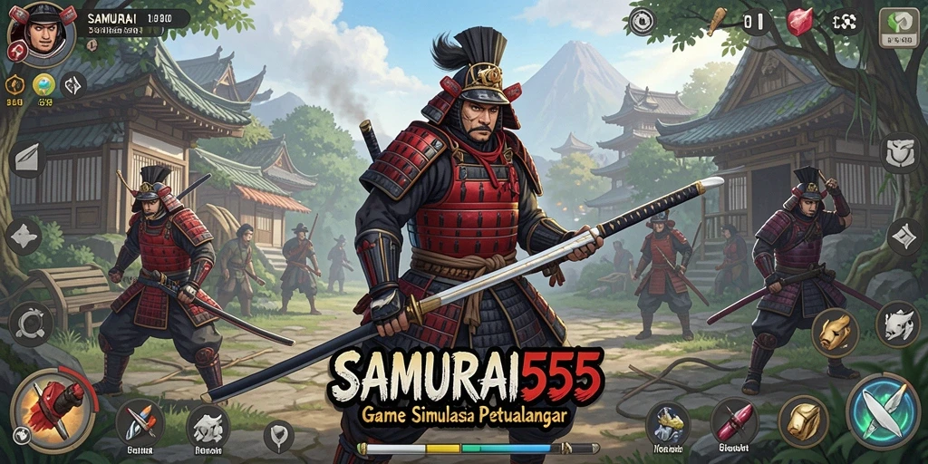 Screenshot menampilkan pertarungan epik dalam gameplay SAMURAI555.