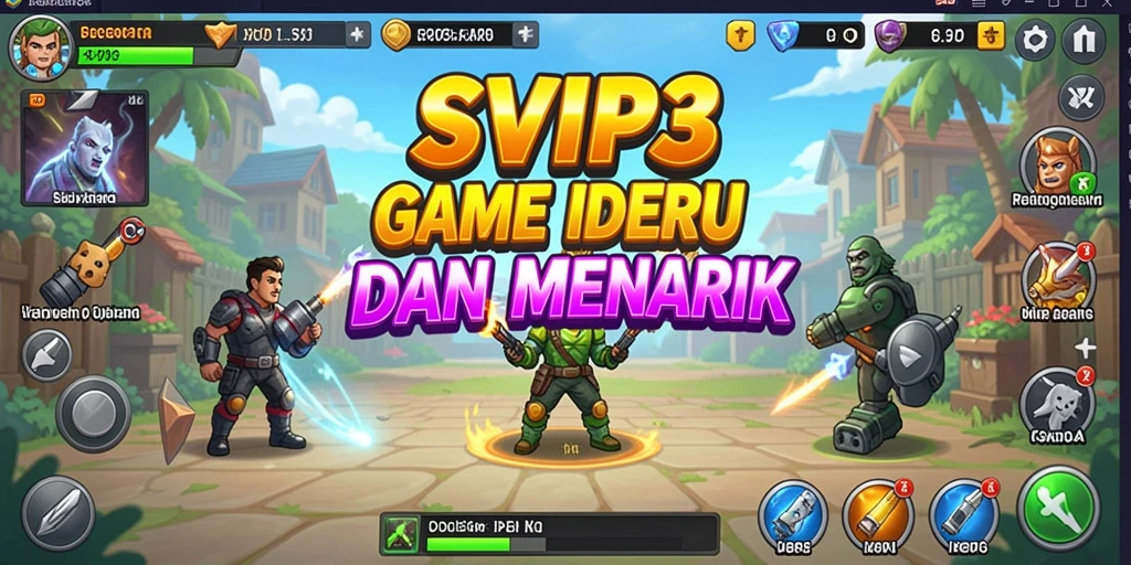 Tangkapan layar gameplay SVIP3 yang menunjukkan karakter dan sumber daya.